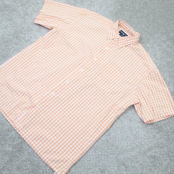 Ralph Lauren Greggor Shirt Mens Medium Orange/White Gingham Cotton S/S Button - Picture 3 of 10